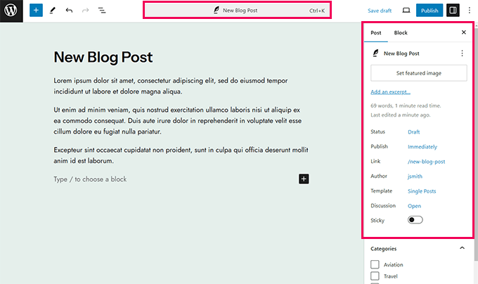 Editor di blocchi in WordPress 6.6