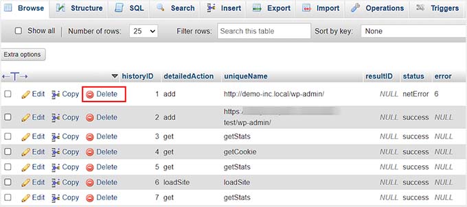 Eliminare i file di database non necessari