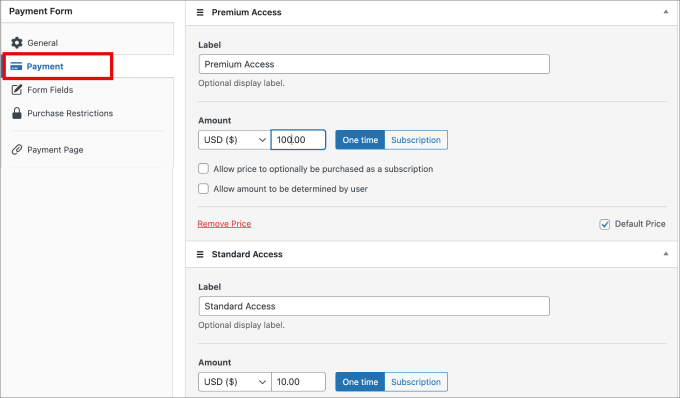 accesso standard e accesso premium