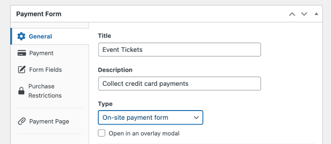 Modulo di pagamento biglietti evento