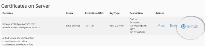 Installa il nuovo certificato SSL