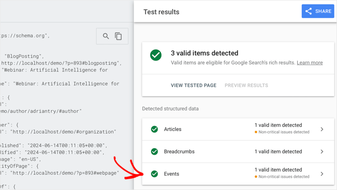 Risultati del test nel test dei risultati avanzati di Google