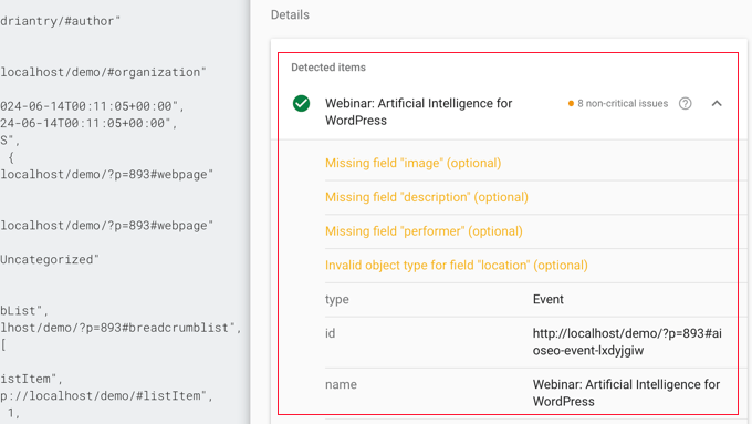 Problemi di schema degli eventi nel test dei risultati avanzati di Google