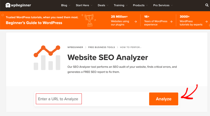 Analizzatore SEO del sito web di WPBeginner