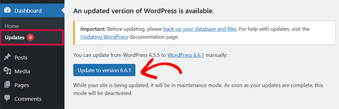 Aggiorna il core di WordPress