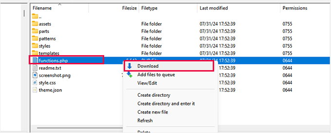 Scarica il file delle funzioni