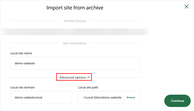 Configurazione delle impostazioni del sito Web locale in WP locale