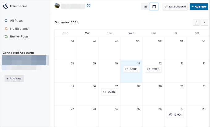 Fare clic su Calendario social