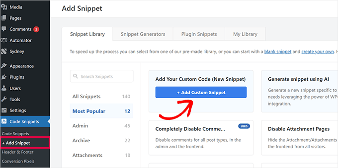 Snippet di codice personalizzato WPCODE ADD Snippet di codice personalizzato WPCODE ADD